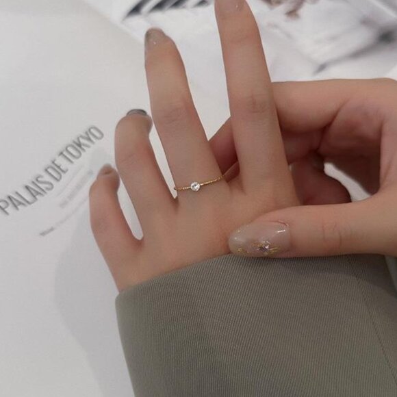 3/$35 Gold Dainty Textured Titanium Band Ring Solitaire Diamond Cubic Zirconia - Picture 5 of 6